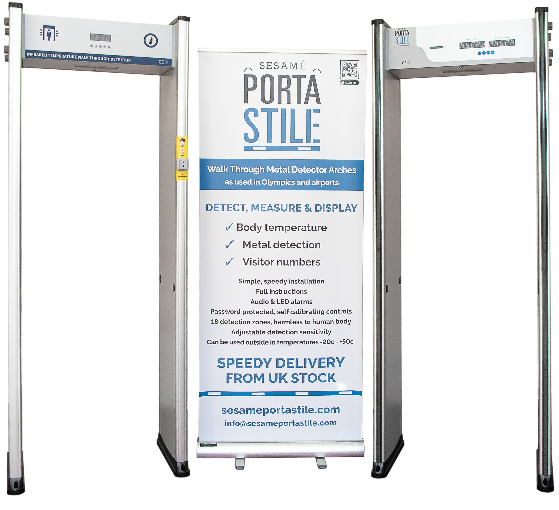 Walk through metal detector arches with fever detection & counting facility